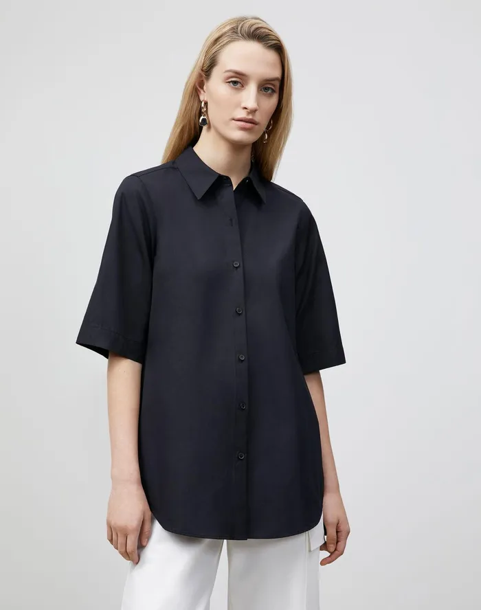 Women Lafayette 148 New York Blouses and Shirts Petite Sedwick Shirt In Italian Sculpted KindCotton Black Women Lafayette 148 New York Blouses and Shirts Petite Sedwick Shirt In Italian Sculpted KindCotton Black