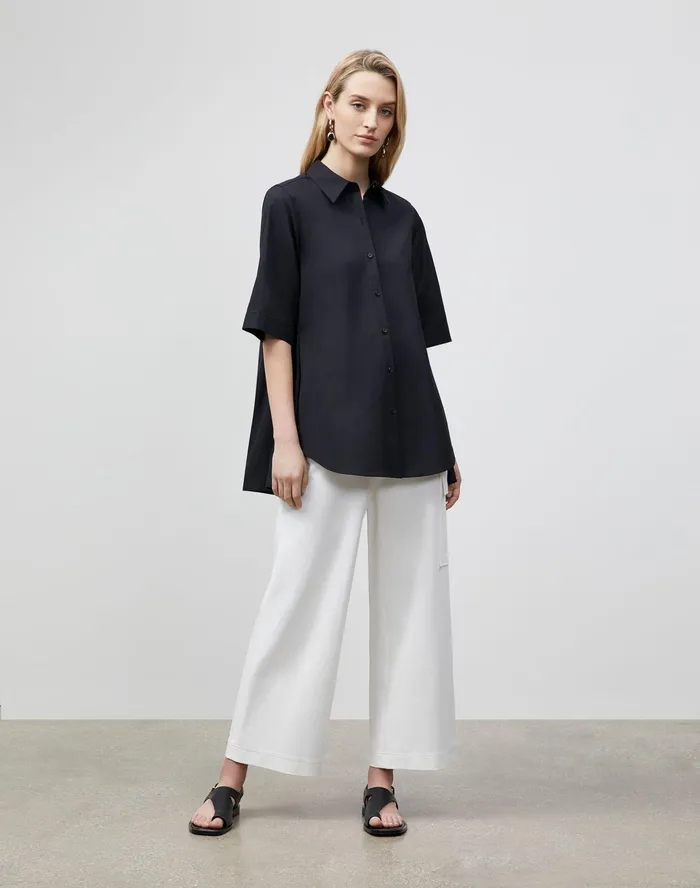 Women Lafayette 148 New York Blouses and Shirts Petite Sedwick Shirt In Italian Sculpted KindCotton Black