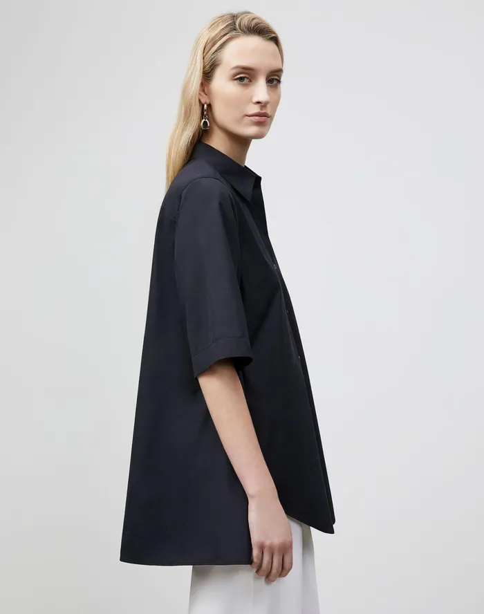 Women Lafayette 148 New York Blouses and Shirts Petite Sedwick Shirt In Italian Sculpted KindCotton Black