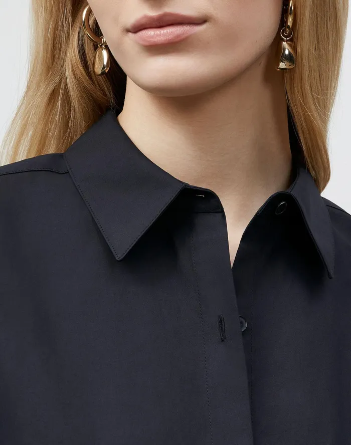 Women Lafayette 148 New York Blouses and Shirts Petite Sedwick Shirt In Italian Sculpted KindCotton Black