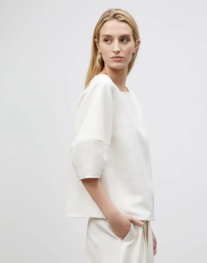 Women Lafayette 148 New York Blouses and Shirts PlusSize Cait Blouse In Coastal Cloth Alabaster