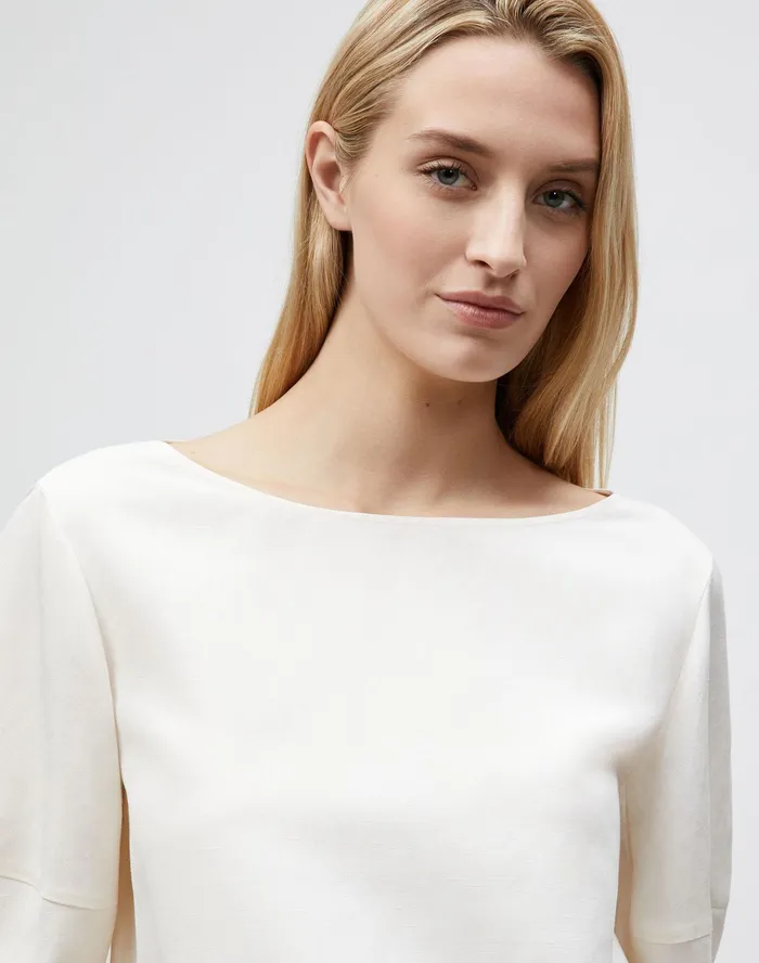 Women Lafayette 148 New York Blouses and Shirts PlusSize Cait Blouse In Coastal Cloth Alabaster