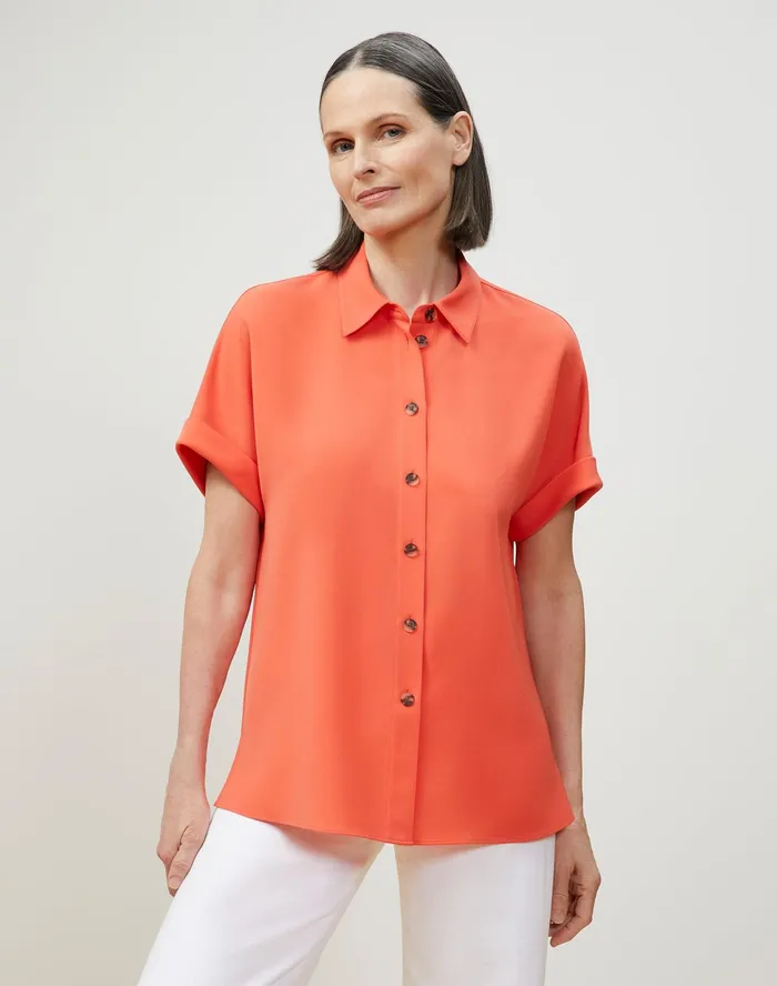 Women Lafayette 148 New York Blouses and Shirts PlusSize Darby Blouse In Finesse Crepe Vibrant Persimmon Women Lafayette 148 New York Blouses and Shirts PlusSize Darby Blouse In Finesse Crepe Vibrant Persimmon