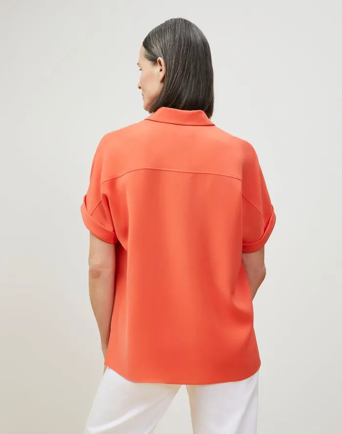 Women Lafayette 148 New York Blouses and Shirts PlusSize Darby Blouse In Finesse Crepe Vibrant Persimmon
