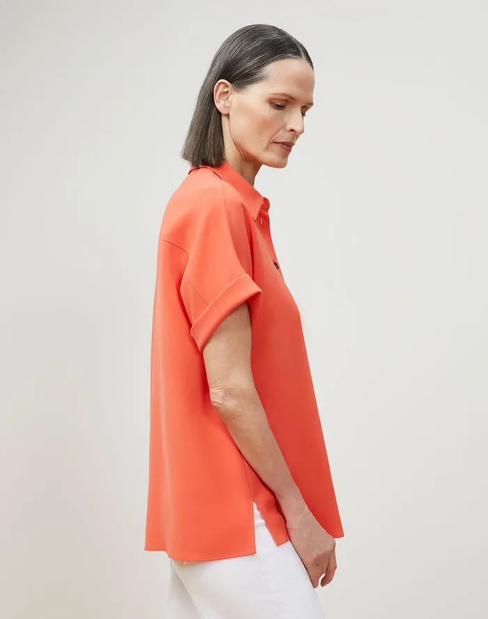 Women Lafayette 148 New York Blouses and Shirts PlusSize Darby Blouse In Finesse Crepe Vibrant Persimmon