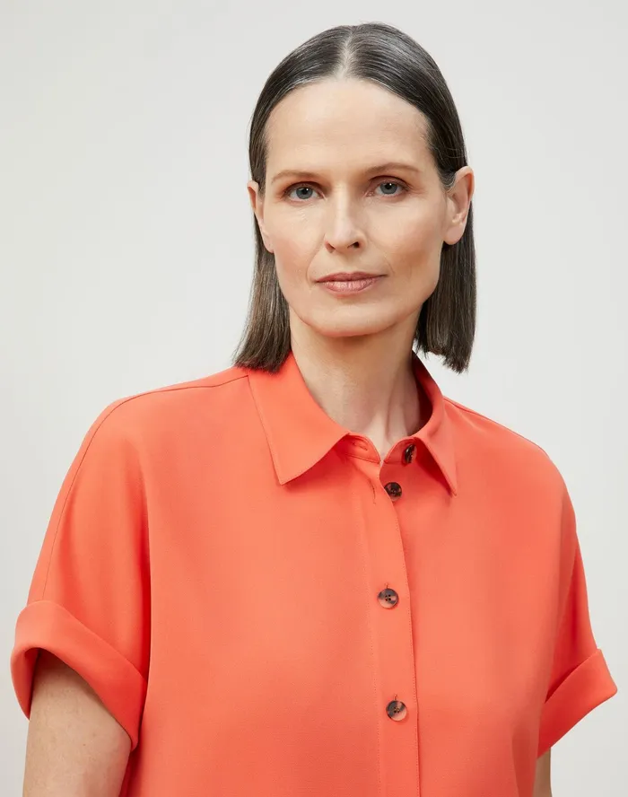 Women Lafayette 148 New York Blouses and Shirts PlusSize Darby Blouse In Finesse Crepe Vibrant Persimmon