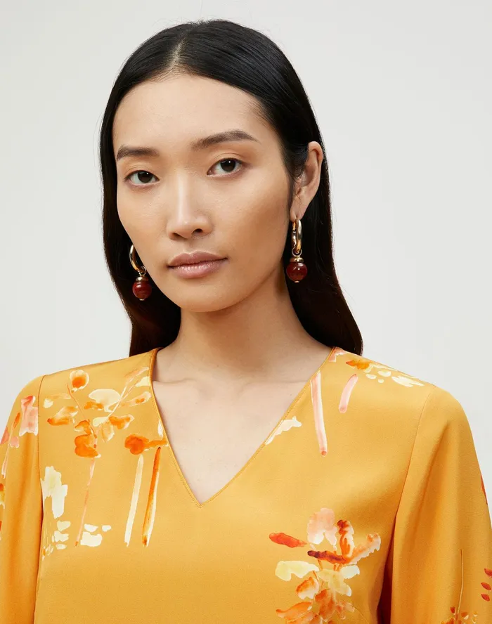 Women Lafayette 148 New York Blouses and Shirts PlusSize Melba Blouse In Oasis Print Silk Tuscan Orange Multi