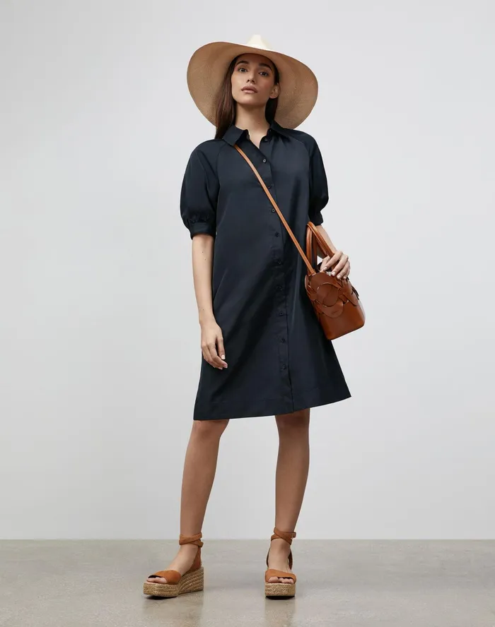 Women Lafayette 148 New York Dresses Brennan Dress In Italian Crafted Taffeta Black