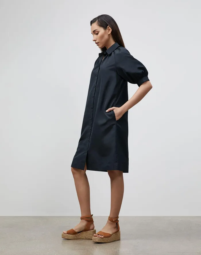 Women Lafayette 148 New York Dresses Brennan Dress In Italian Crafted Taffeta Black