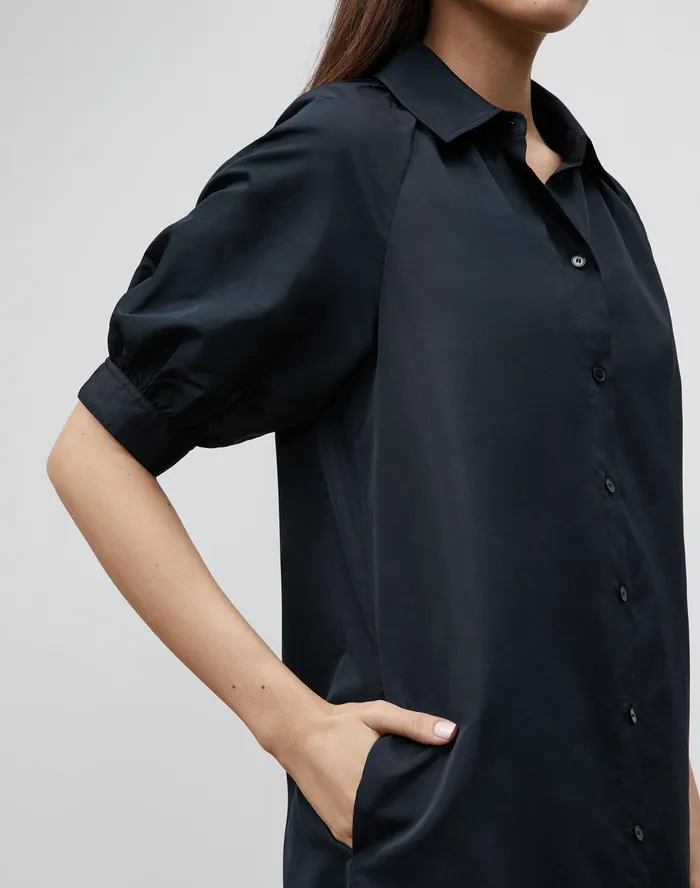 Women Lafayette 148 New York Dresses Brennan Dress In Italian Crafted Taffeta Black
