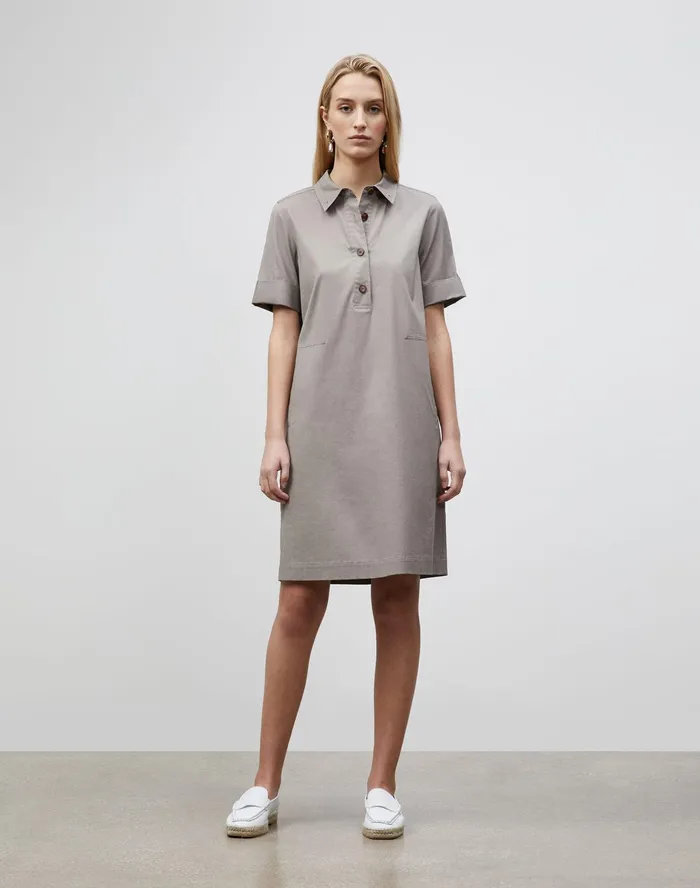 Women Lafayette 148 New York Dresses Conroy Dress In Classic Stretch Cotton Mink Grey