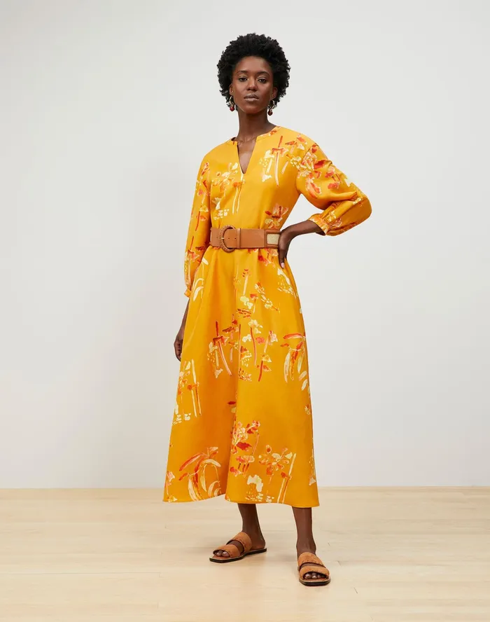 Women Lafayette 148 New York Dresses Leona Dress In Oasis Print Coastal Cloth Tuscan Orange Multi