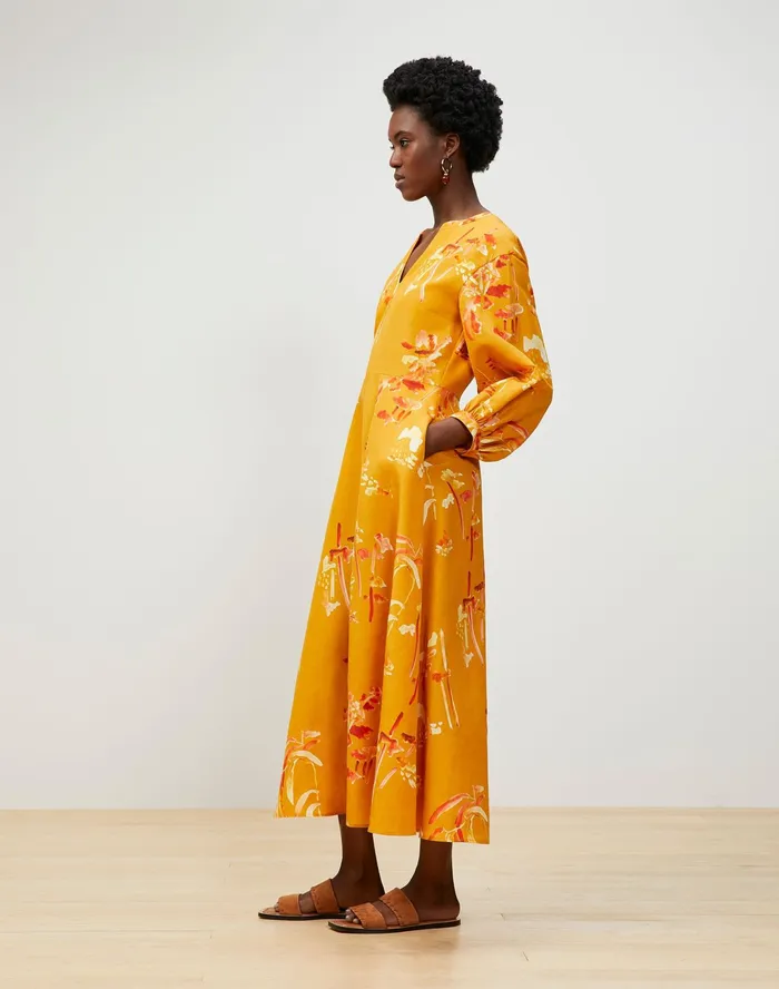 Women Lafayette 148 New York Dresses Leona Dress In Oasis Print Coastal Cloth Tuscan Orange Multi