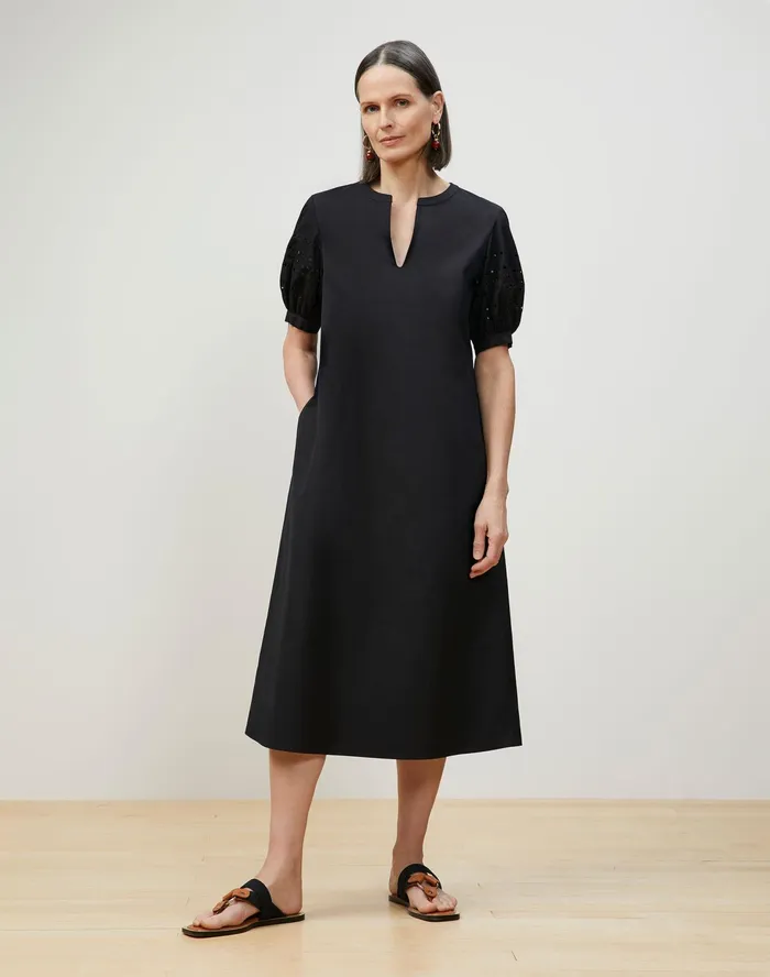 Women Lafayette 148 New York Dresses Miriam Midi Dress In Italian Sculpted Kindcotton Black