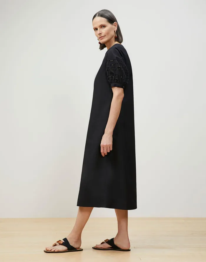 Women Lafayette 148 New York Dresses Miriam Midi Dress In Italian Sculpted Kindcotton Black