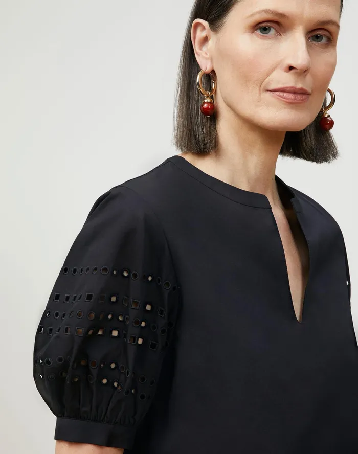 Women Lafayette 148 New York Dresses Miriam Midi Dress In Italian Sculpted Kindcotton Black