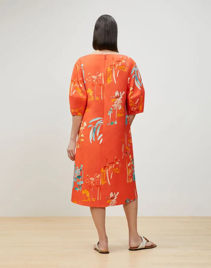 Women Lafayette 148 New York Dresses PlusSize Cait Midi Dress In Oasis Print Coastal Cloth Vibrant Persimmon Multi