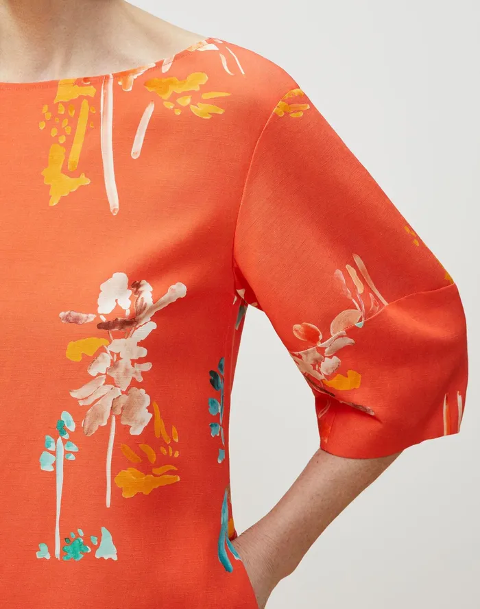 Women Lafayette 148 New York Dresses PlusSize Cait Midi Dress In Oasis Print Coastal Cloth Vibrant Persimmon Multi
