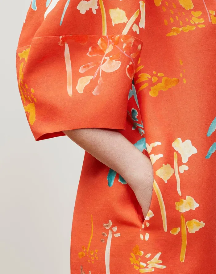 Women Lafayette 148 New York Dresses PlusSize Cait Midi Dress In Oasis Print Coastal Cloth Vibrant Persimmon Multi