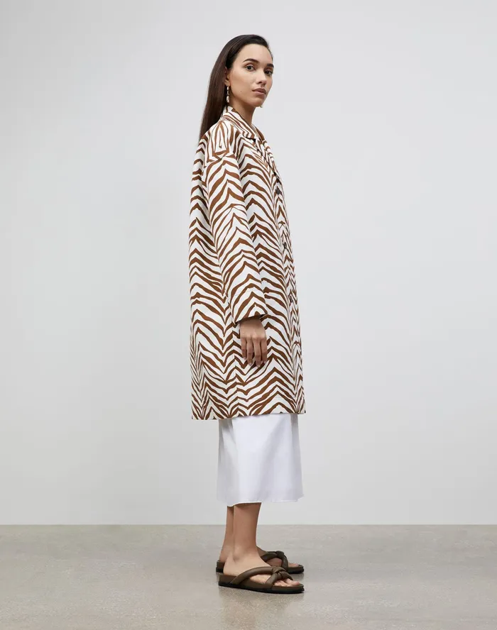 Women Lafayette 148 New York Jackets and Blazers Petite Myer Coat In Zevron Print Cotton Pique Cloud Multi