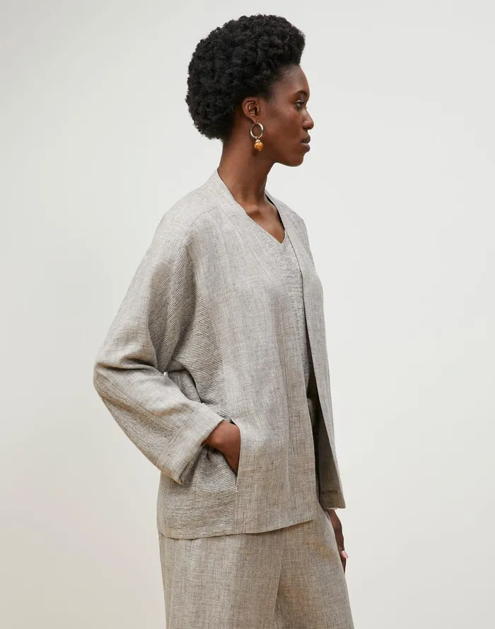 Women Lafayette 148 New York Jackets and Blazers PlusSize Shiloh Jacket In Italian Kindlinen Mlange Driftwood Melange