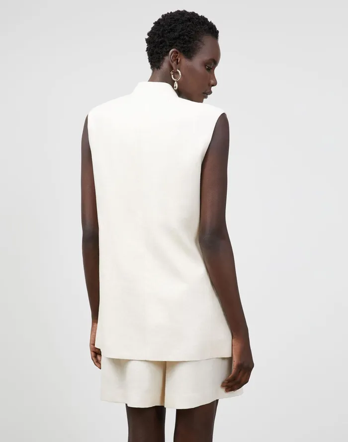 Women Lafayette 148 New York Jackets and Blazers Theo Vest In Lavish Linen Creme Fraiche