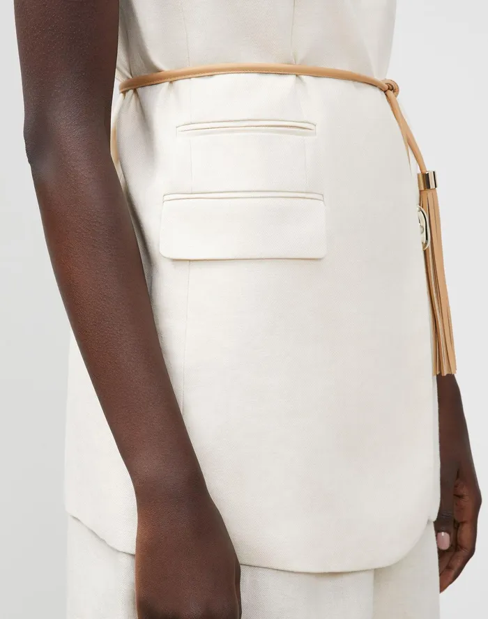 Women Lafayette 148 New York Jackets and Blazers Theo Vest In Lavish Linen Creme Fraiche