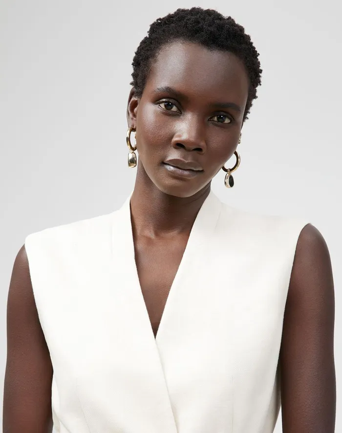 Women Lafayette 148 New York Jackets and Blazers Theo Vest In Lavish Linen Creme Fraiche