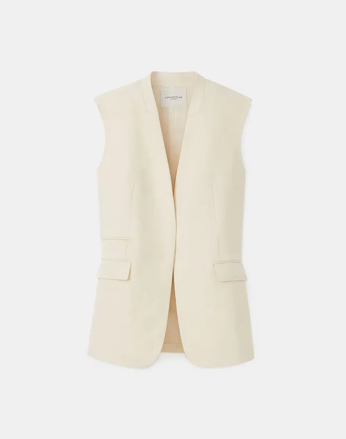 Women Lafayette 148 New York Jackets and Blazers Theo Vest In Lavish Linen Creme Fraiche