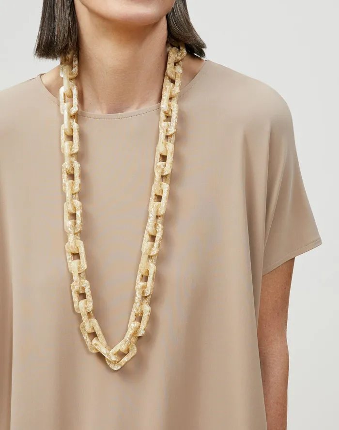 Women Lafayette 148 New York Jewelry Italian Resin Square Link Necklace Buttermilk