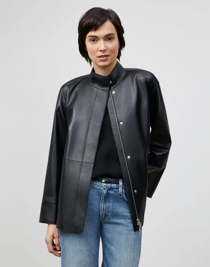 Women Lafayette 148 New York Leathers and Suedes Ansel Jacket In Lightweight Plonge Lambskin Black Women Lafayette 148 New York Leathers and Suedes Ansel Jacket In Lightweight Plonge Lambskin Black