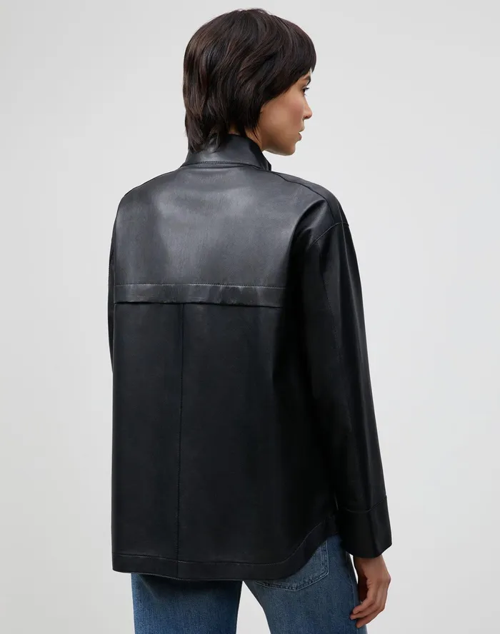 Women Lafayette 148 New York Leathers and Suedes Ansel Jacket In Lightweight Plonge Lambskin Black