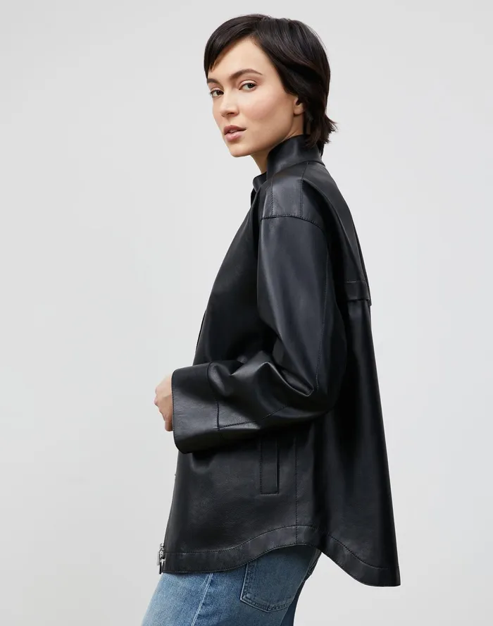 Women Lafayette 148 New York Leathers and Suedes Ansel Jacket In Lightweight Plonge Lambskin Black