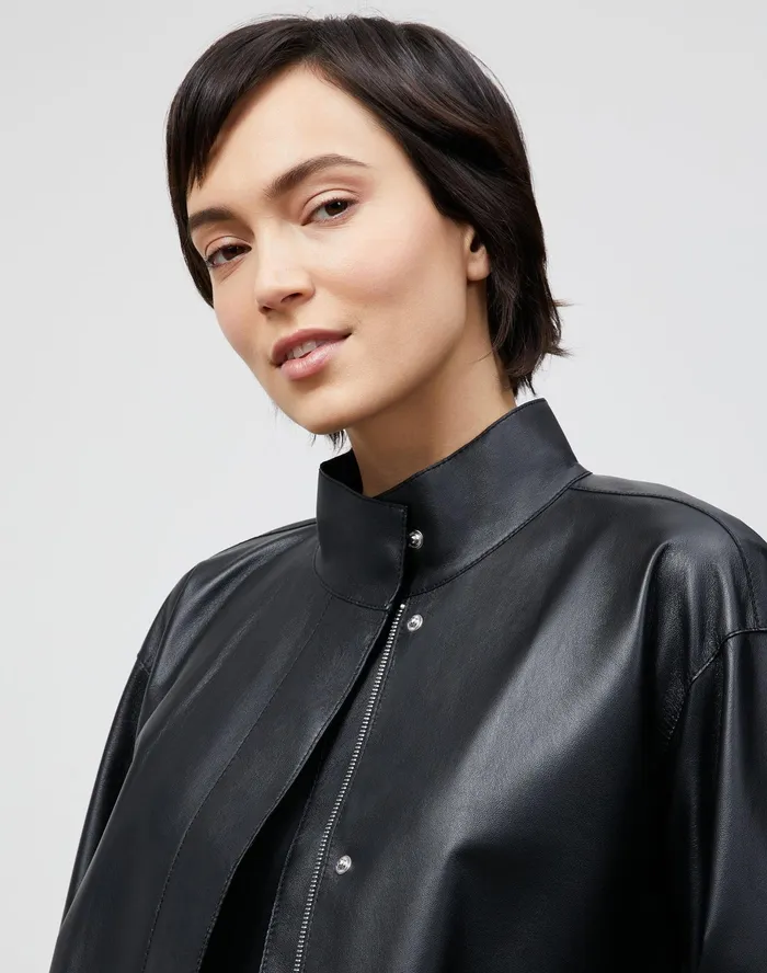 Women Lafayette 148 New York Leathers and Suedes Ansel Jacket In Lightweight Plonge Lambskin Black