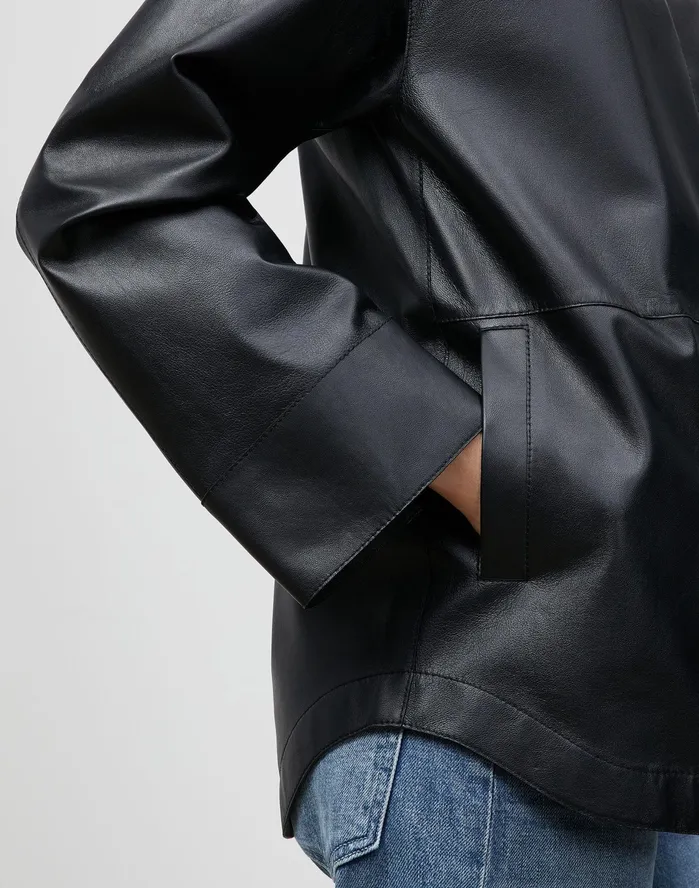 Women Lafayette 148 New York Leathers and Suedes Ansel Jacket In Lightweight Plonge Lambskin Black