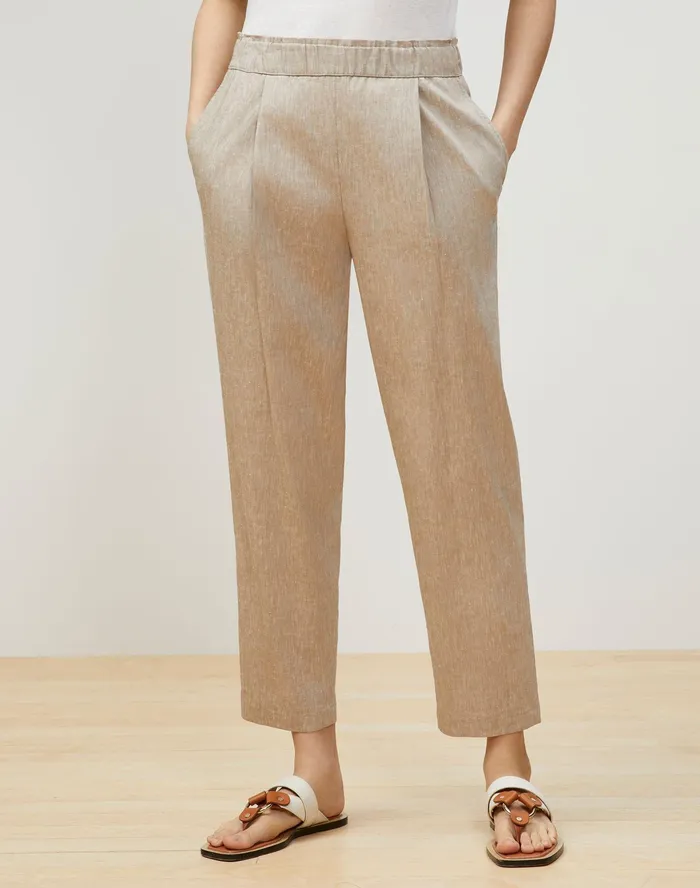 Women Lafayette 148 New York Pants and Shorts Ashland Cropped Pant In Aria Linen Smoked Taupe Melange Women Lafayette 148 New York Pants and Shorts Ashland Cropped Pant In Aria Linen Smoked Taupe Melange