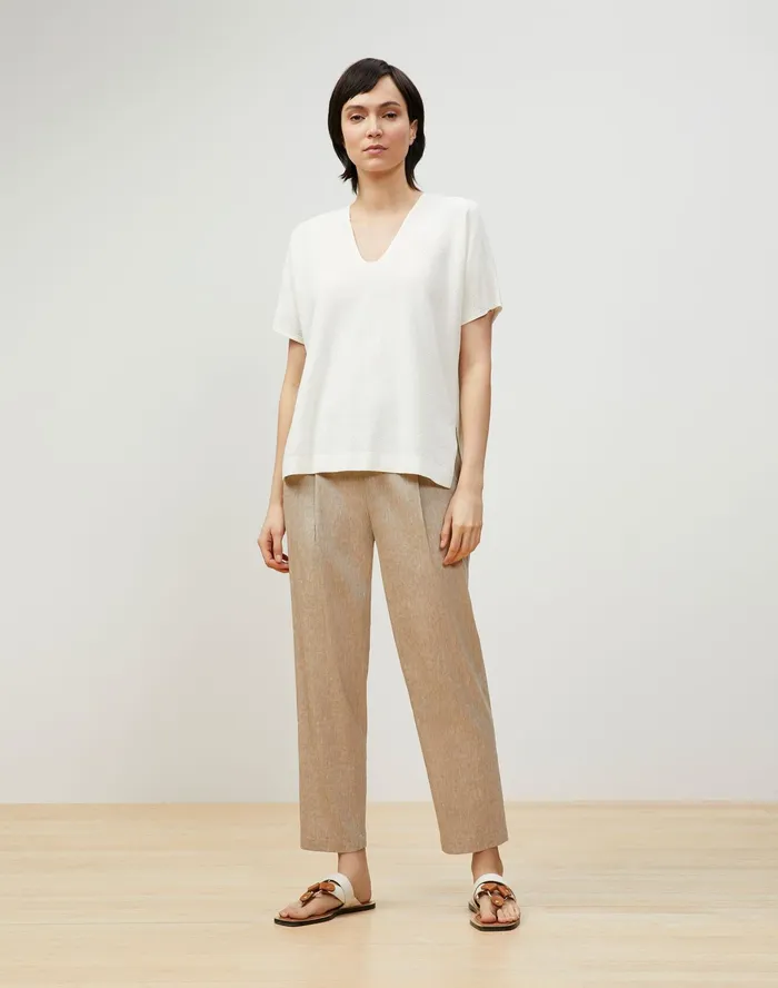 Women Lafayette 148 New York Pants and Shorts Ashland Cropped Pant In Aria Linen Smoked Taupe Melange