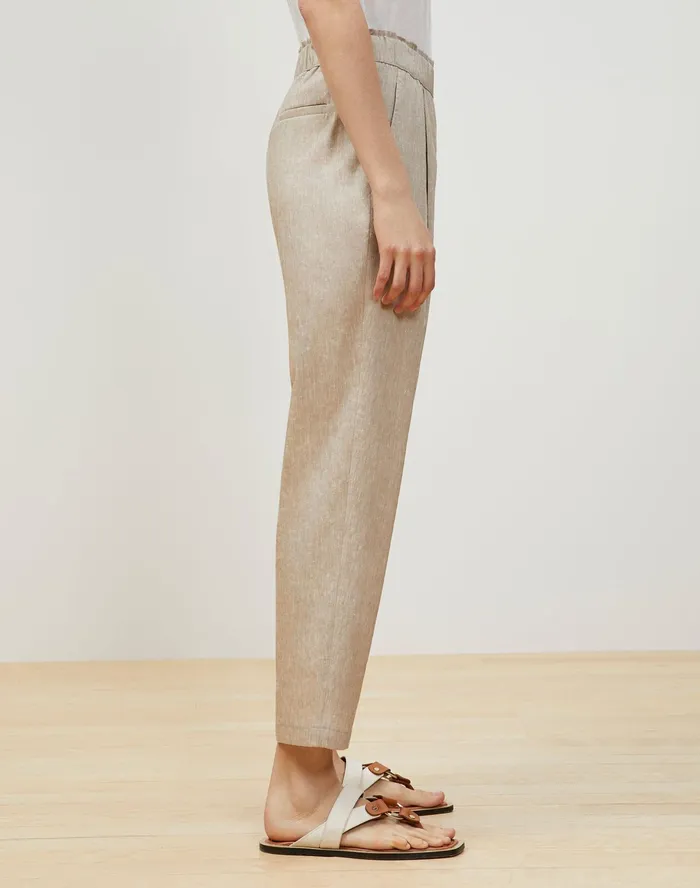 Women Lafayette 148 New York Pants and Shorts Ashland Cropped Pant In Aria Linen Smoked Taupe Melange