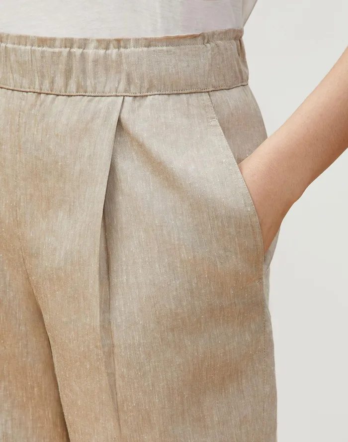 Women Lafayette 148 New York Pants and Shorts Ashland Cropped Pant In Aria Linen Smoked Taupe Melange