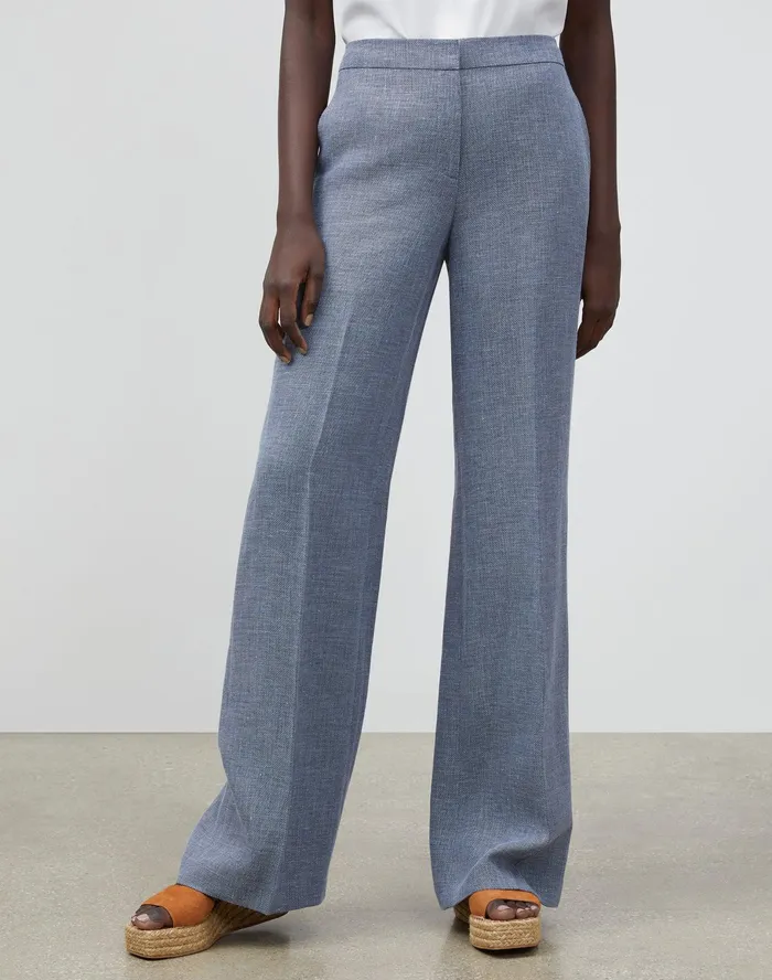 Women Lafayette 148 New York Pants and Shorts Dalton Pant In Italian LinenVirgin Wool Bluestone Multi