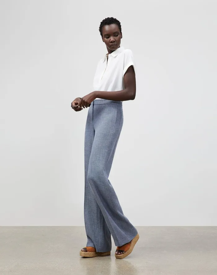 Women Lafayette 148 New York Pants and Shorts Dalton Pant In Italian LinenVirgin Wool Bluestone Multi