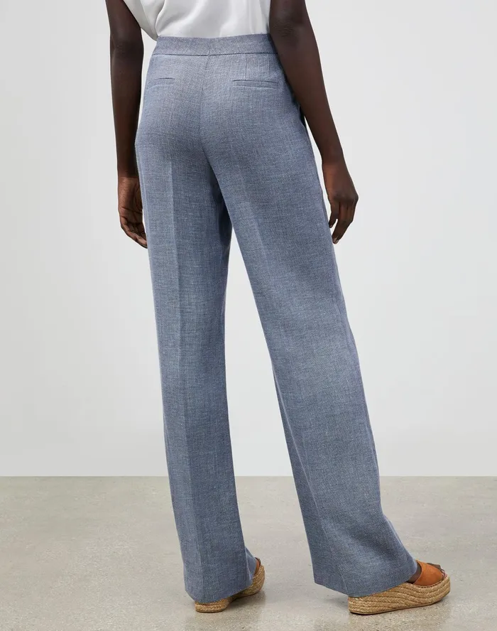Women Lafayette 148 New York Pants and Shorts Dalton Pant In Italian LinenVirgin Wool Bluestone Multi