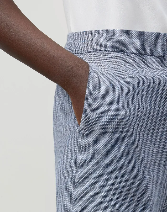 Women Lafayette 148 New York Pants and Shorts Dalton Pant In Italian LinenVirgin Wool Bluestone Multi
