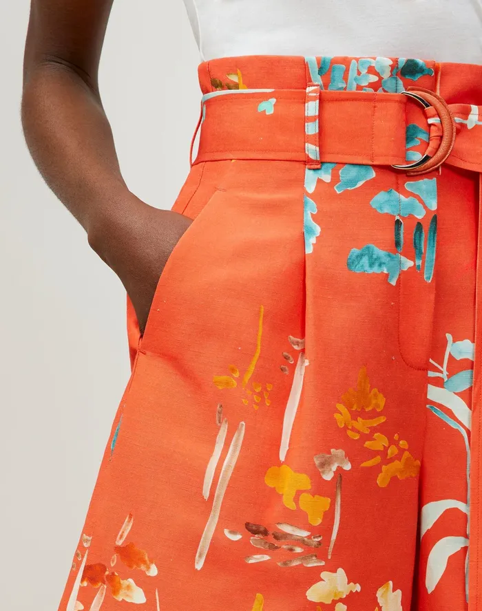 Women Lafayette 148 New York Pants and Shorts Degraw Short In Oasis Print Coastal Cloth Vibrant Persimmon Multi