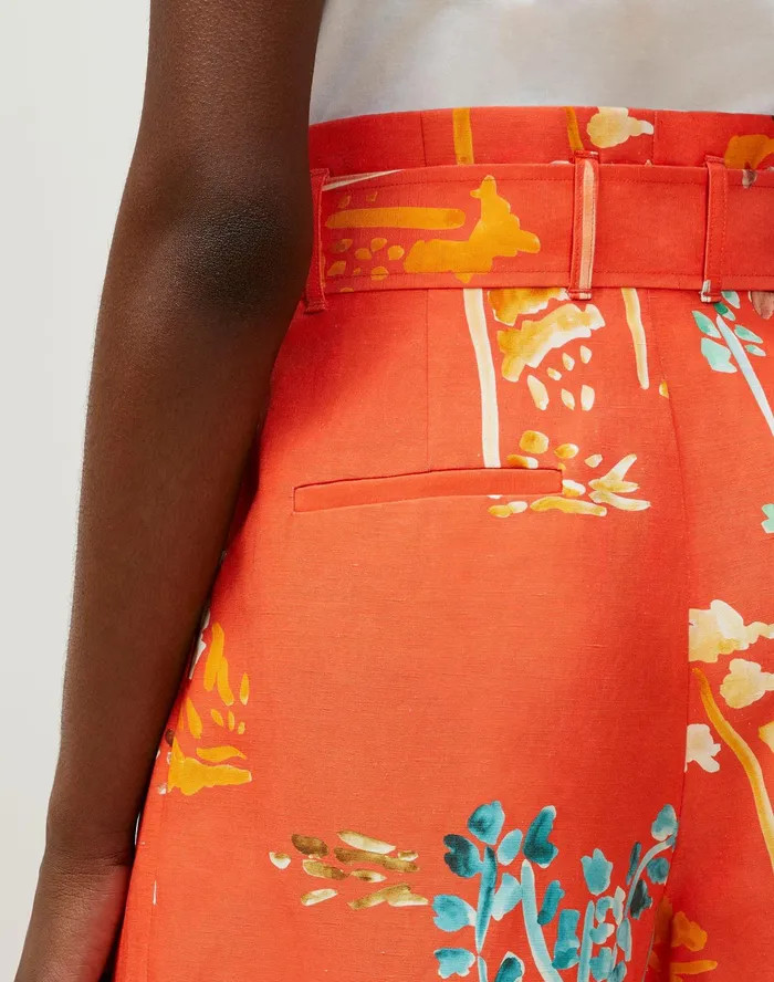 Women Lafayette 148 New York Pants and Shorts Degraw Short In Oasis Print Coastal Cloth Vibrant Persimmon Multi