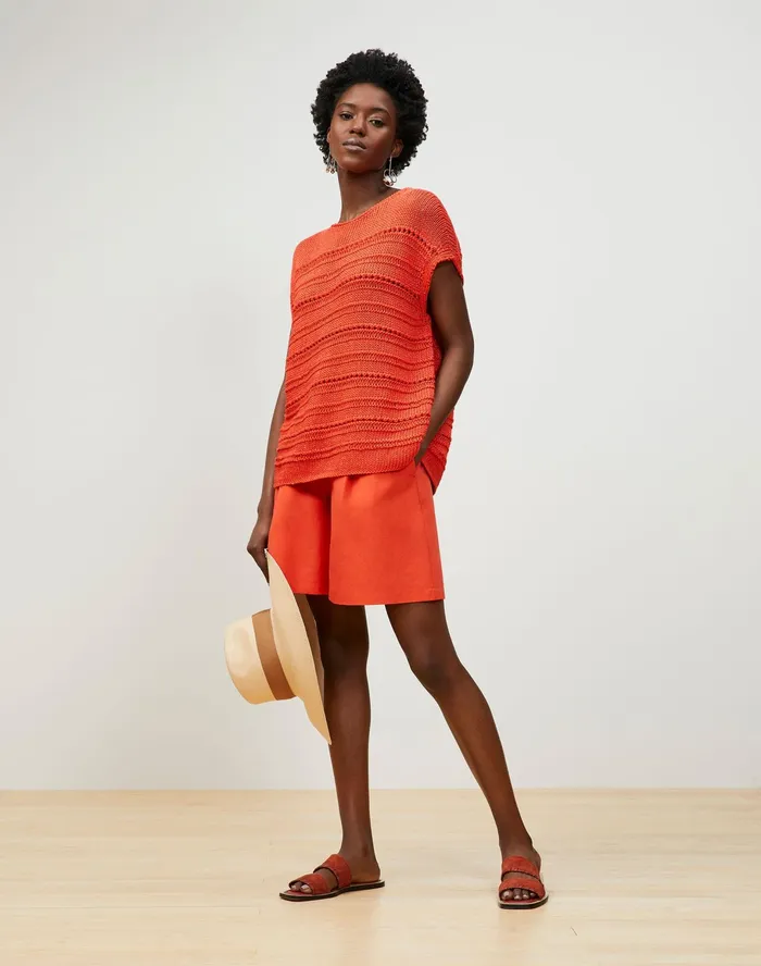 Women Lafayette 148 New York Pants and Shorts Leroy Short In Tactile Italian Cotton Vibrant Persimmon