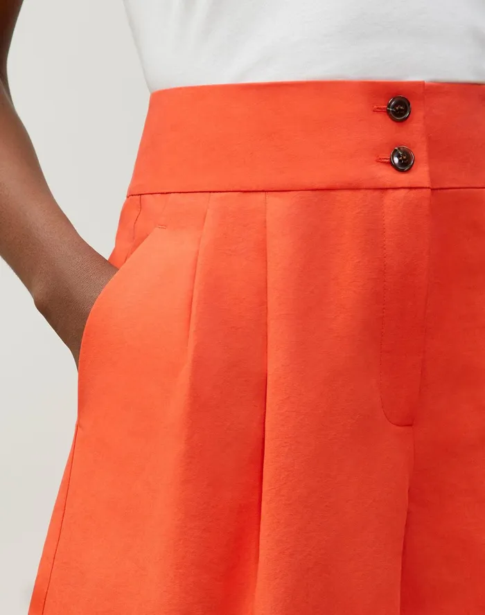 Women Lafayette 148 New York Pants and Shorts Leroy Short In Tactile Italian Cotton Vibrant Persimmon