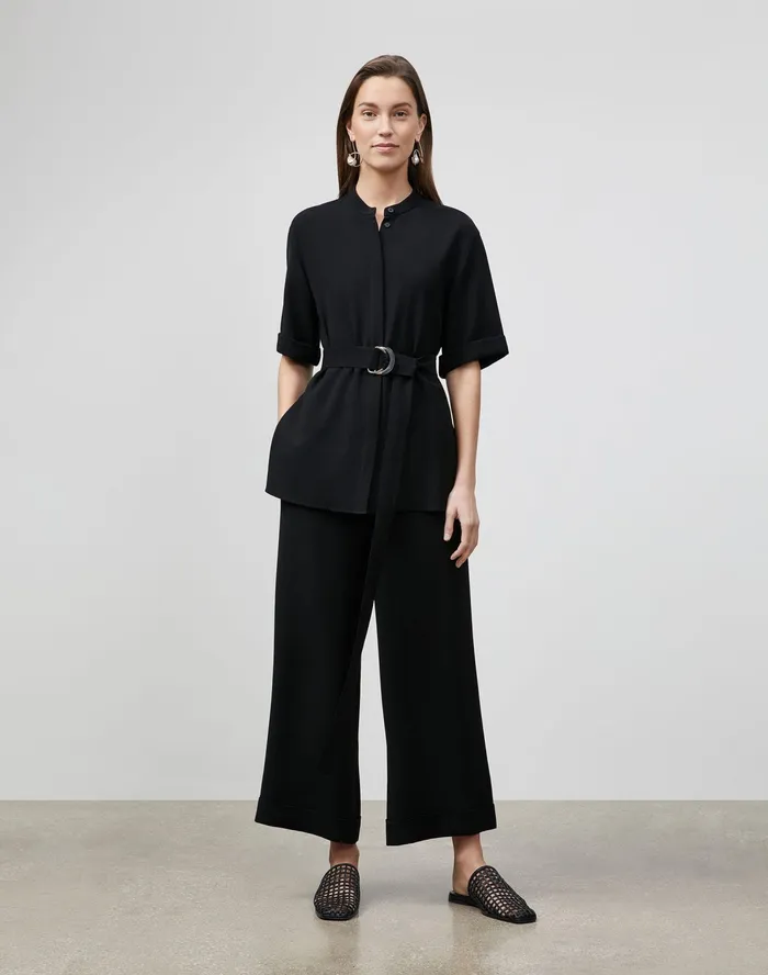 Women Lafayette 148 New York Pants and Shorts Riverside Cuffed Ankle Pant In Finesse Crepe Black