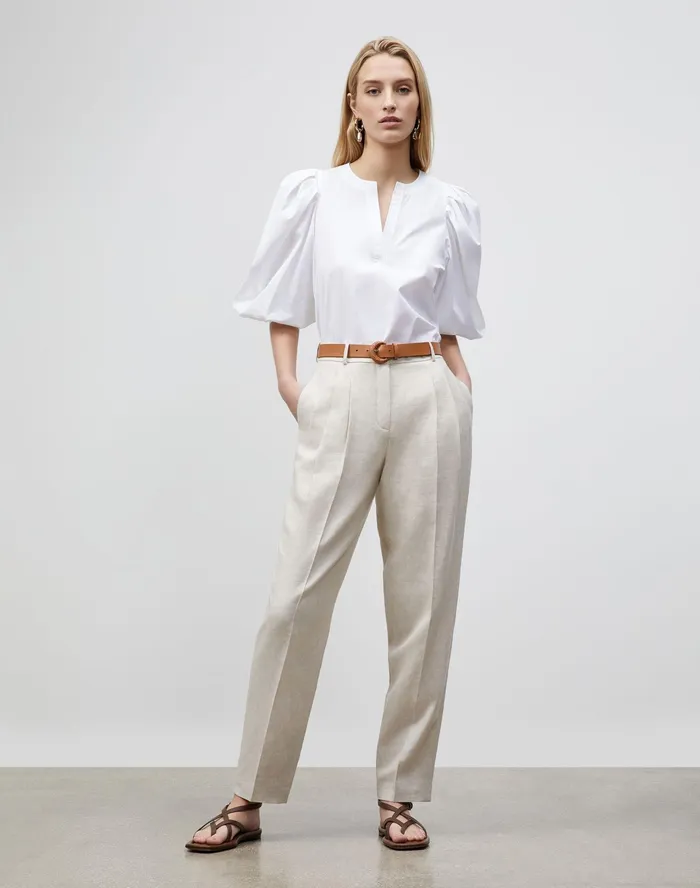 Women Lafayette 148 New York Pants and Shorts Vestry Pant In Vista Italian Weave Oyster Melange