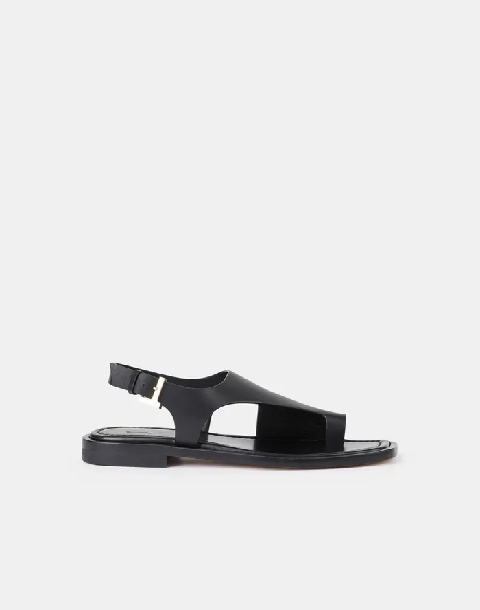 Women Lafayette 148 New York Sandals Celia Icon Flat Sandal In Leather Black